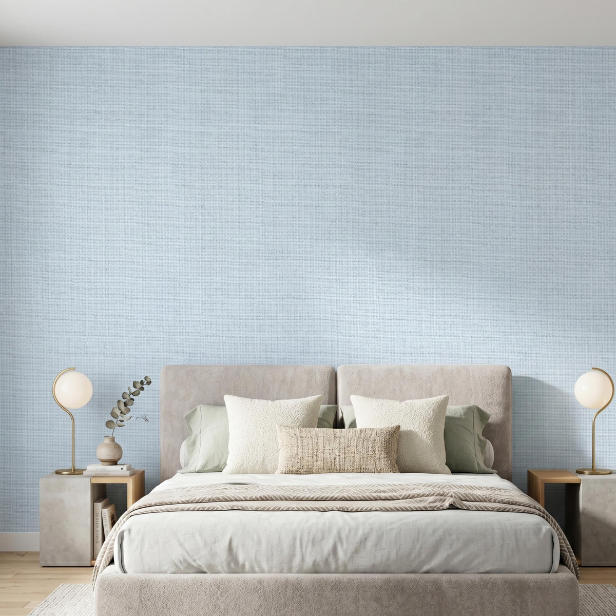 Linen Texture Light Blue Wallpaper, Faux Fabric Peel and Stick Mural, Modern Minimalist Wall Decor, Coastal Neutral Home Aesthetic