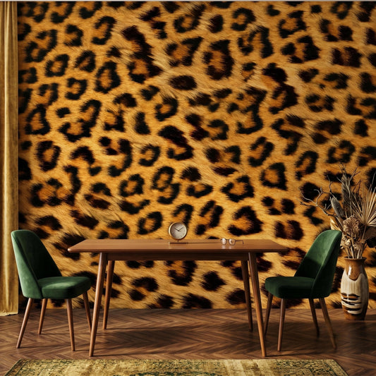 Leopard Print Maximalist Wallpaper Mural, Safari Animal Print Decor, Exotic Jungle Accent Wall, Bold Eclectic Home Aesthetics