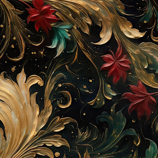 Baroque Floral Moody Dark Wallpaper Luxury Gold Leaf Wall Mural, Maximalist Home Decor, Gothic Floral Accent Wall, Vintage Aesthetic Decor