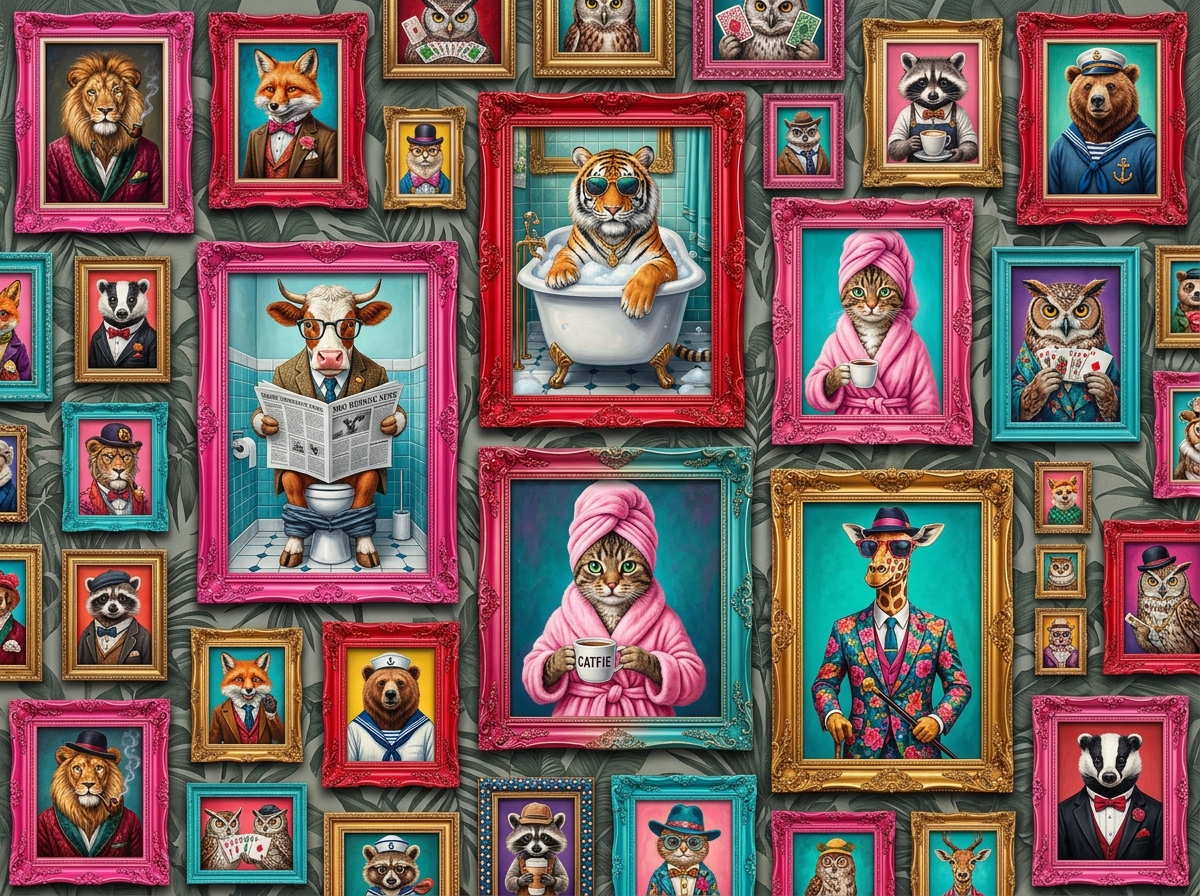 The Wild Salon Wallpaper Mural — Eclectic Animal Gallery