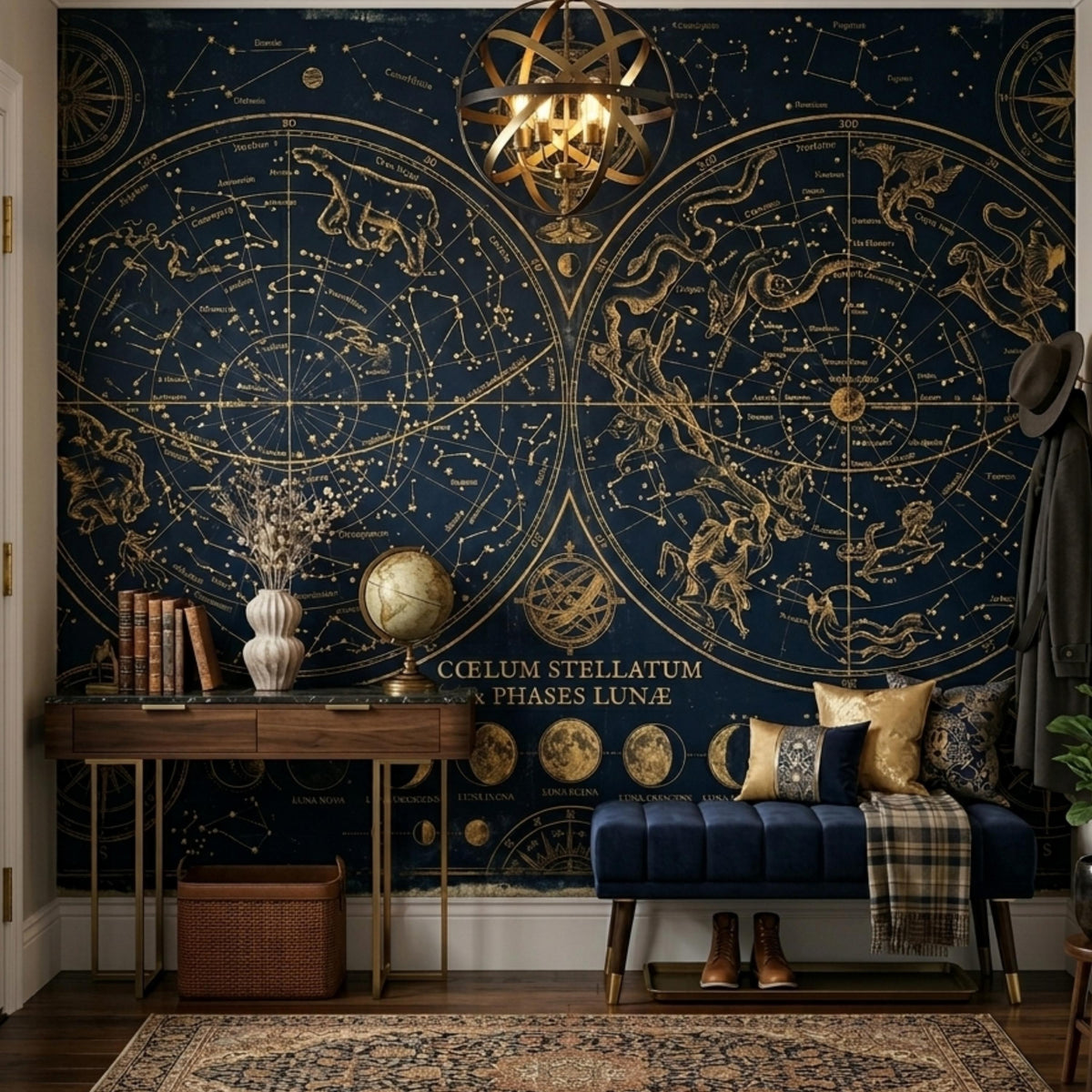 Celestial Constellation Map Mural – Vintage Navy Gold Star Wall Art (Dark Academia)