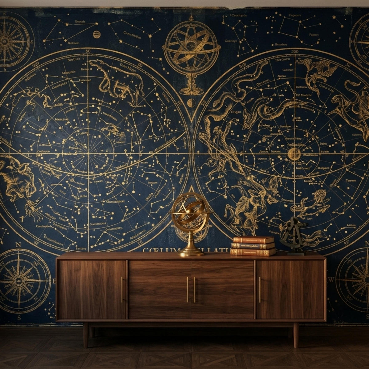 Celestial Constellation Map Mural – Vintage Navy Gold Star Wall Art (Dark Academia)