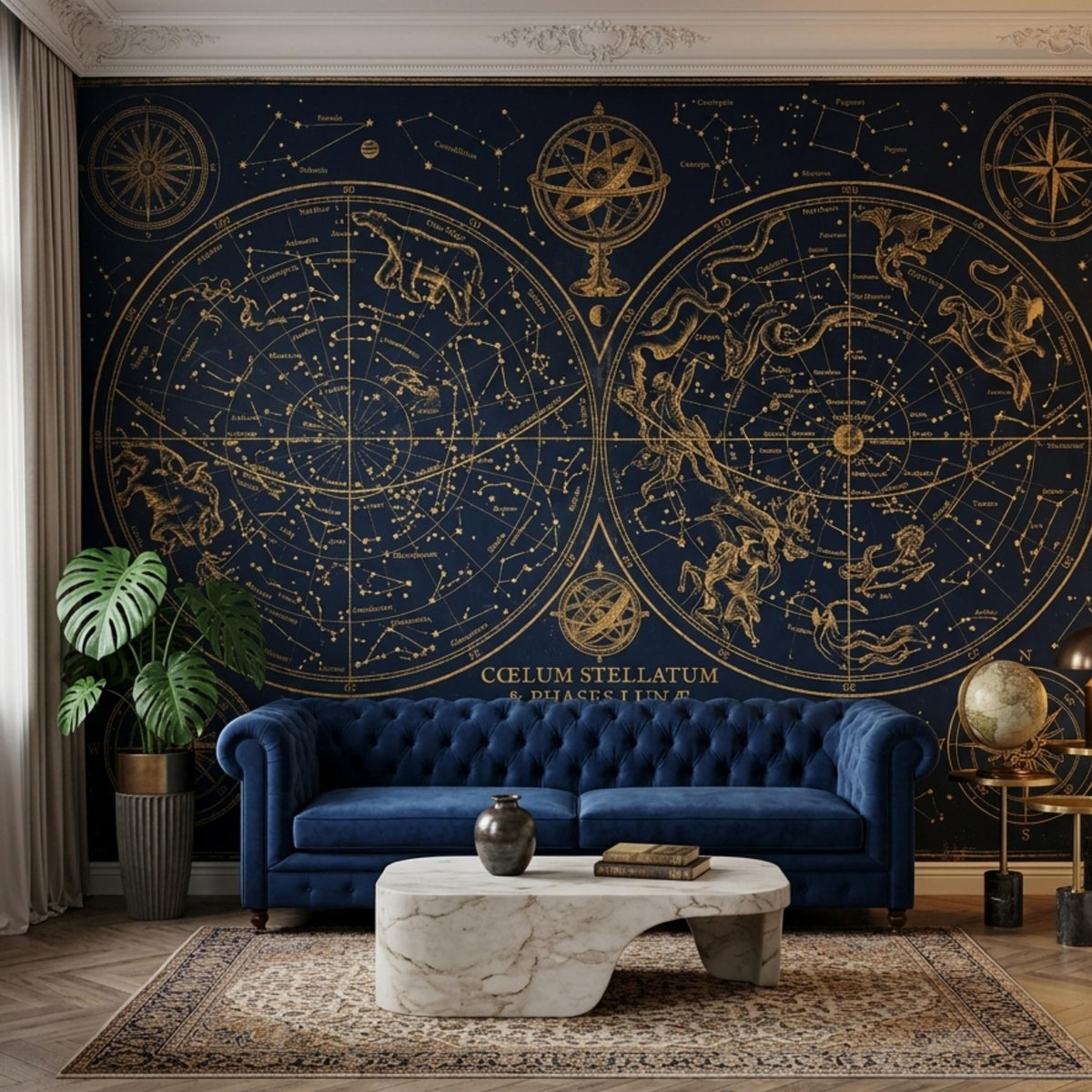 Celestial Constellation Map Mural – Vintage Navy Gold Star Wall Art (Dark Academia)