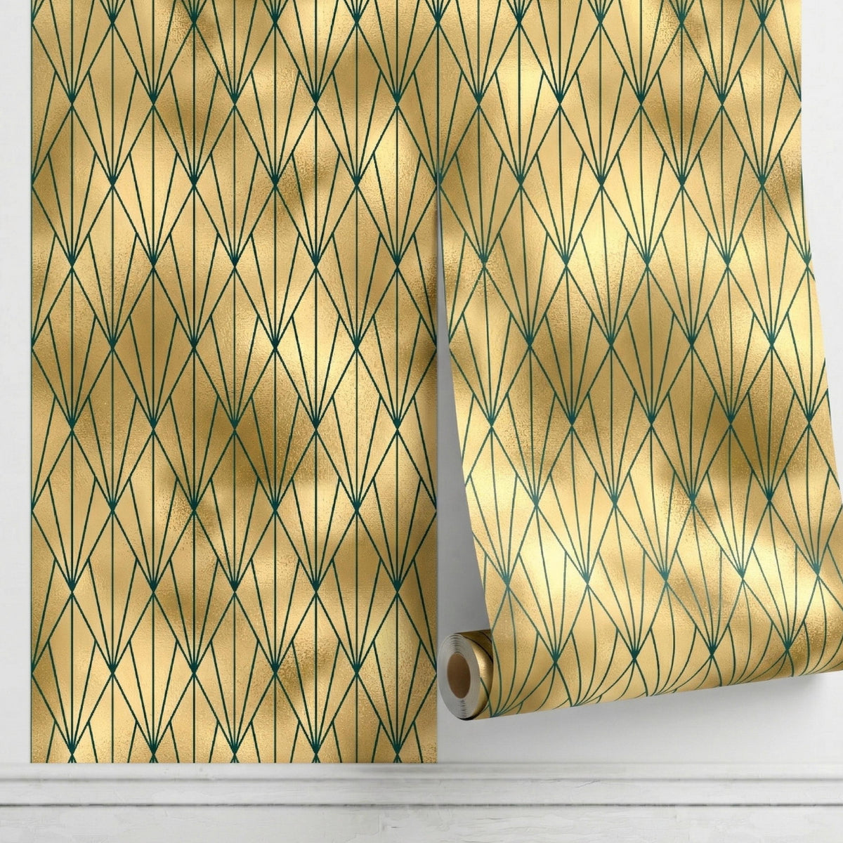 Art Deco Emerald Geometric Wallpaper – Luxe Gatsby Style Wall Mural