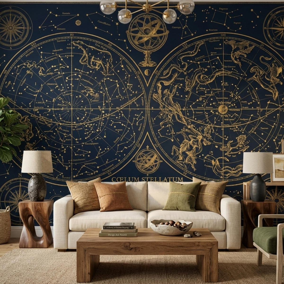 Celestial Constellation Map Mural – Vintage Navy Gold Star Wall Art (Dark Academia)