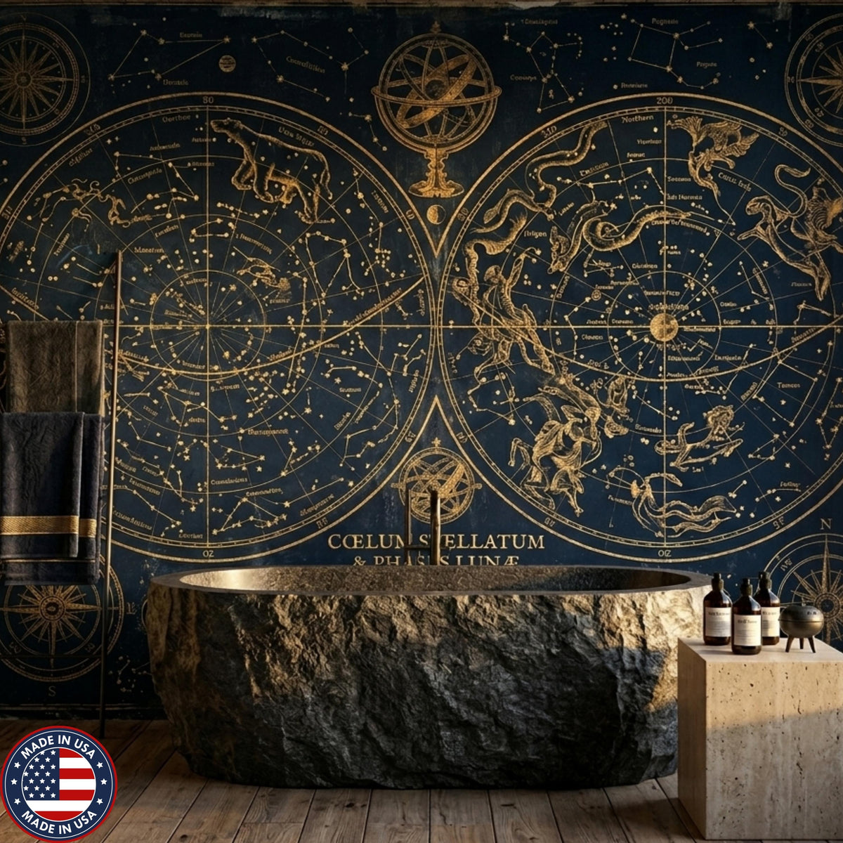 Celestial Constellation Map Mural – Vintage Navy Gold Star Wall Art (Dark Academia)