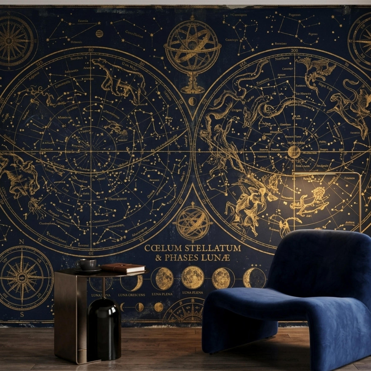 Celestial Constellation Map Mural – Vintage Navy Gold Star Wall Art (Dark Academia)