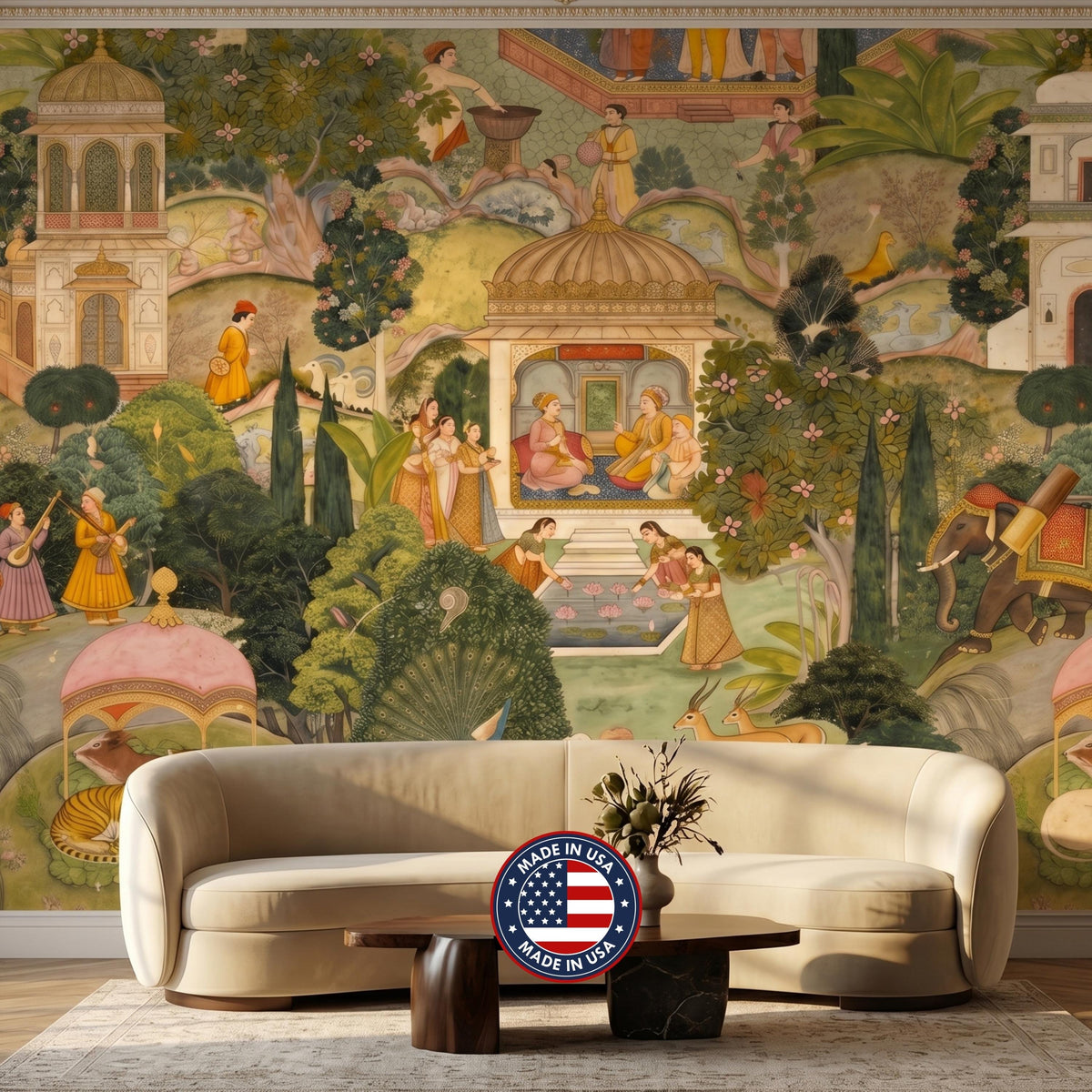Jaipur Garden Wallpaper Mural: Vibrant Green Peel & Stick Wallpaper