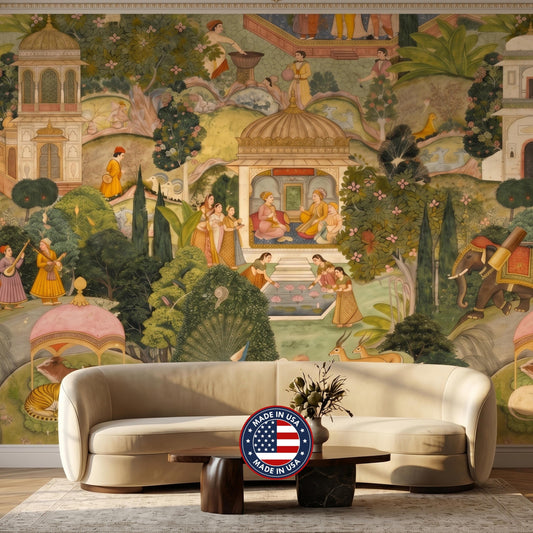 Jaipur Garden Wallpaper Mural: Vibrant Green Peel & Stick Wallpaper