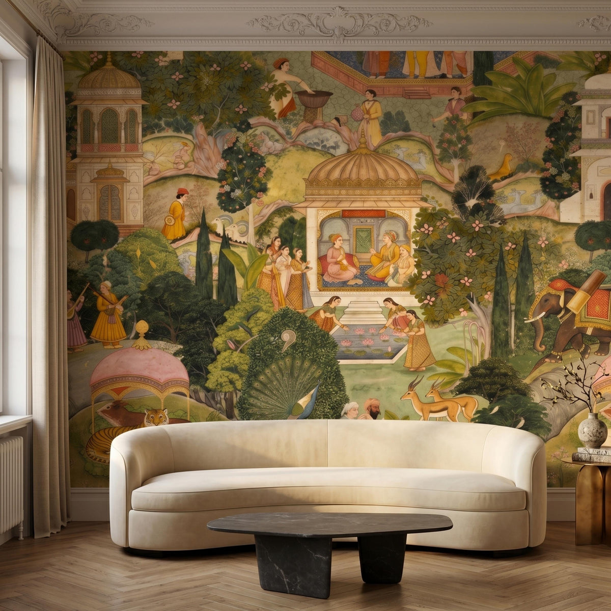 Jaipur Garden Wallpaper Mural: Vibrant Green Peel & Stick Wallpaper