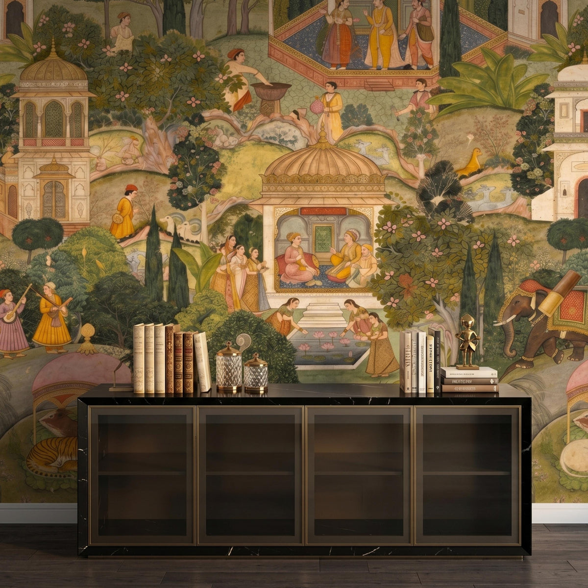 Jaipur Garden Wallpaper Mural: Vibrant Green Peel & Stick Wallpaper