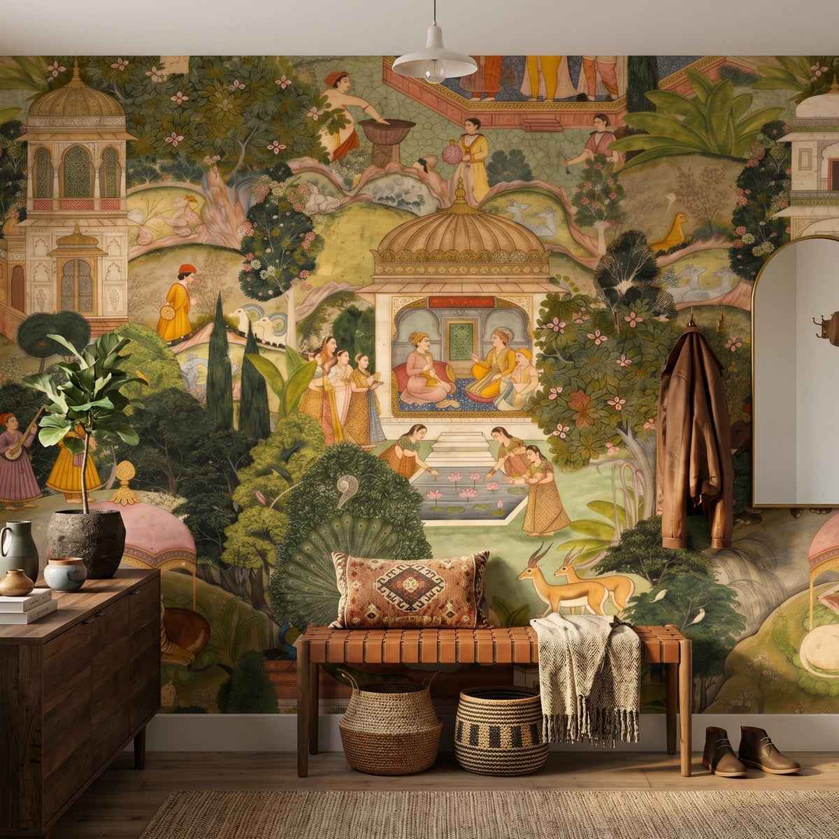 Jaipur Garden Wallpaper Mural: Vibrant Green Peel & Stick Wallpaper