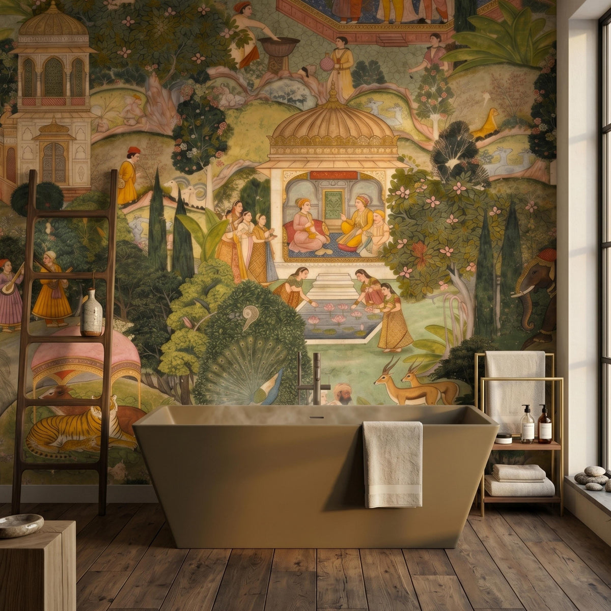 Jaipur Garden Wallpaper Mural: Vibrant Green Peel & Stick Wallpaper