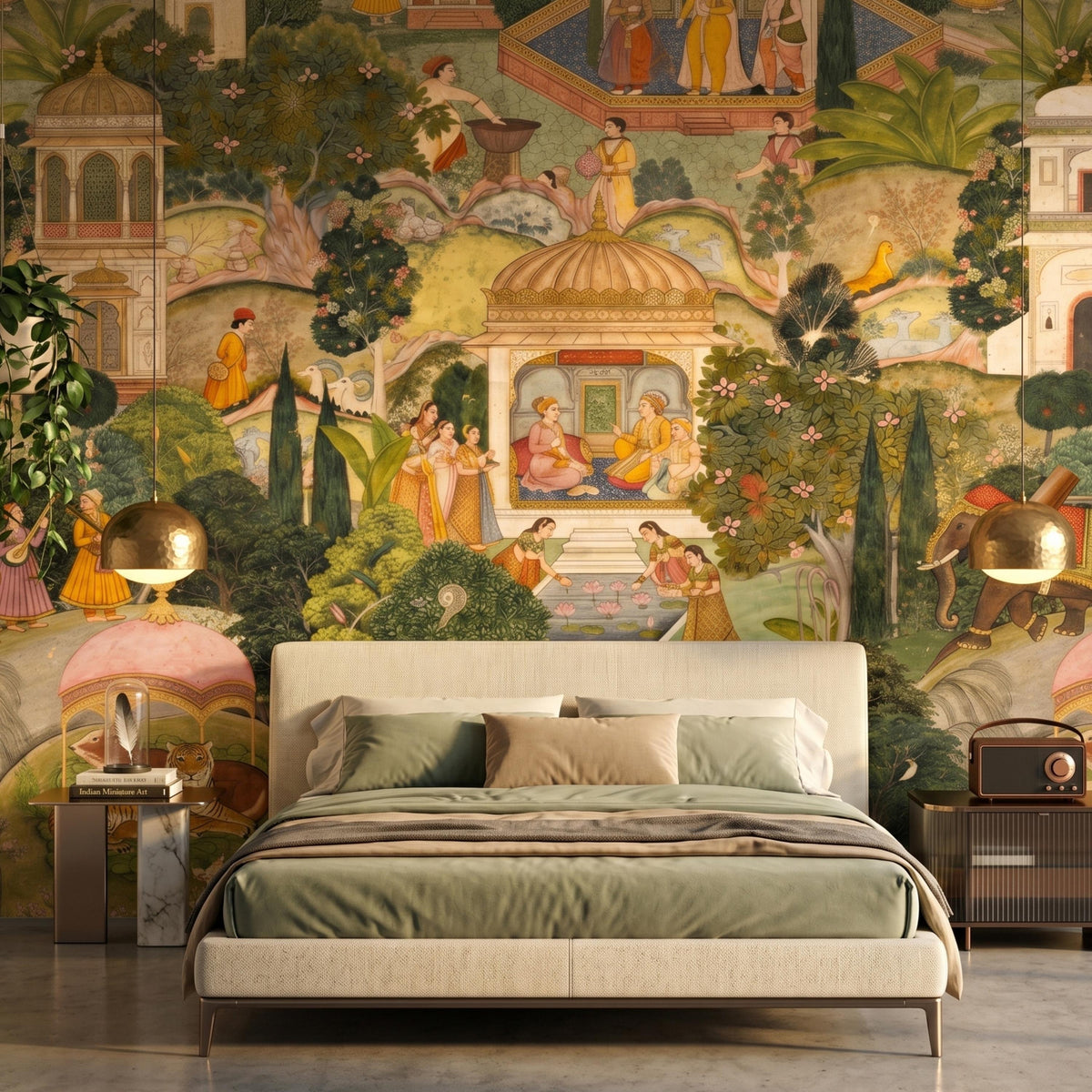 Jaipur Garden Wallpaper Mural: Vibrant Green Peel & Stick Wallpaper