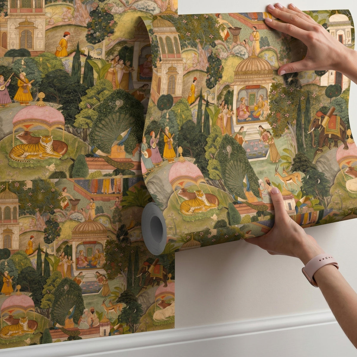 Jaipur Garden Wallpaper Mural: Vibrant Green Peel & Stick Wallpaper