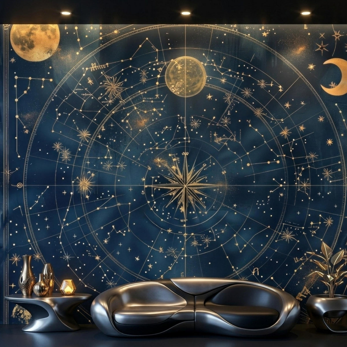 Navy and Gold Vintage Celestial Map Mural Wallpaper, Antique Star Chart Wall Decor, Mystical Dark Academia Vibe, Astro Home Office Accent