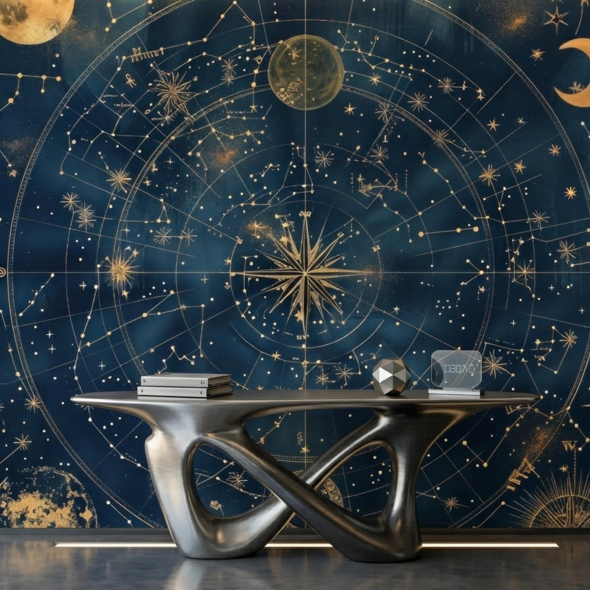Navy and Gold Vintage Celestial Map Mural Wallpaper, Antique Star Chart Wall Decor, Mystical Dark Academia Vibe, Astro Home Office Accent