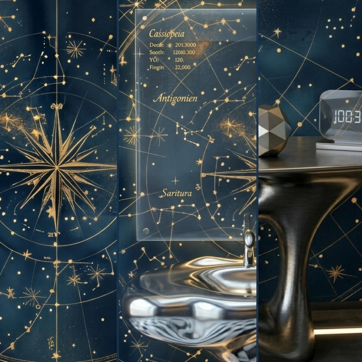 Navy and Gold Vintage Celestial Map Mural Wallpaper, Antique Star Chart Wall Decor, Mystical Dark Academia Vibe, Astro Home Office Accent