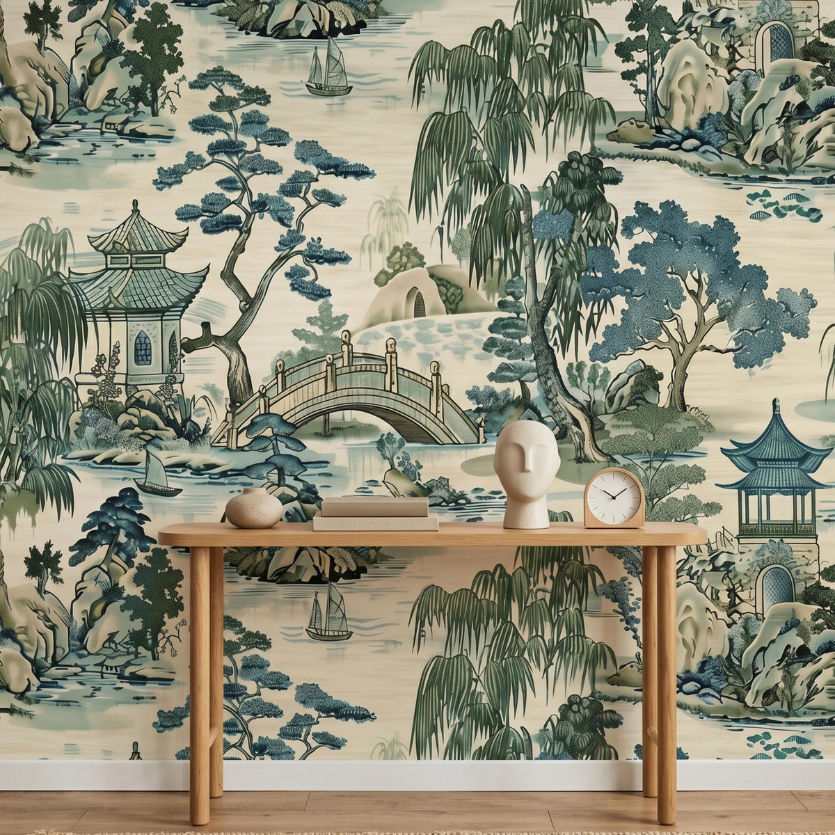Japanese Garden Wallpaper Mural - Traditional Asian Landscape Wall Art, Oriental Home Decor- Peel & Stick