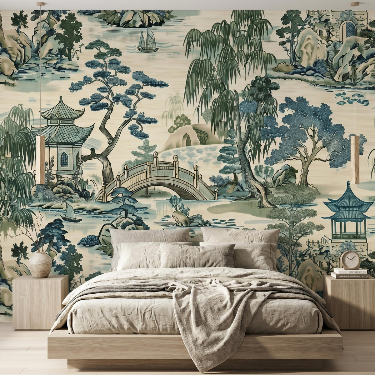 Japanese Garden Wallpaper Mural - Traditional Asian Landscape Wall Art, Oriental Home Decor- Peel & Stick