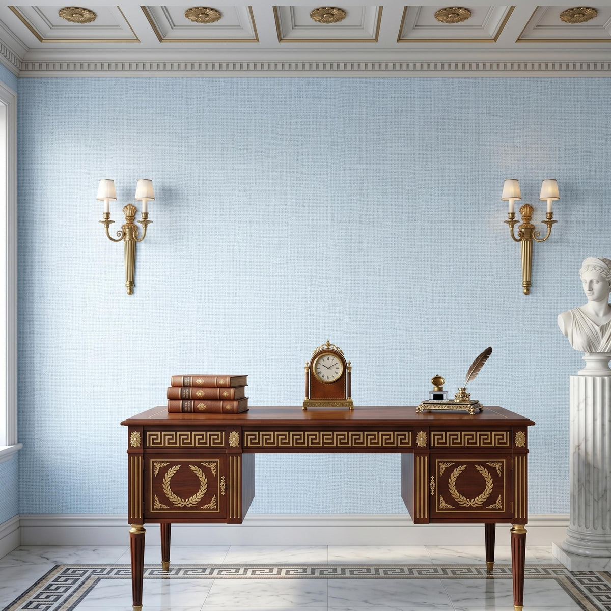 Linen Texture Light Blue Wallpaper, Faux Fabric Peel and Stick Mural, Modern Minimalist Wall Decor, Coastal Neutral Home Aesthetic