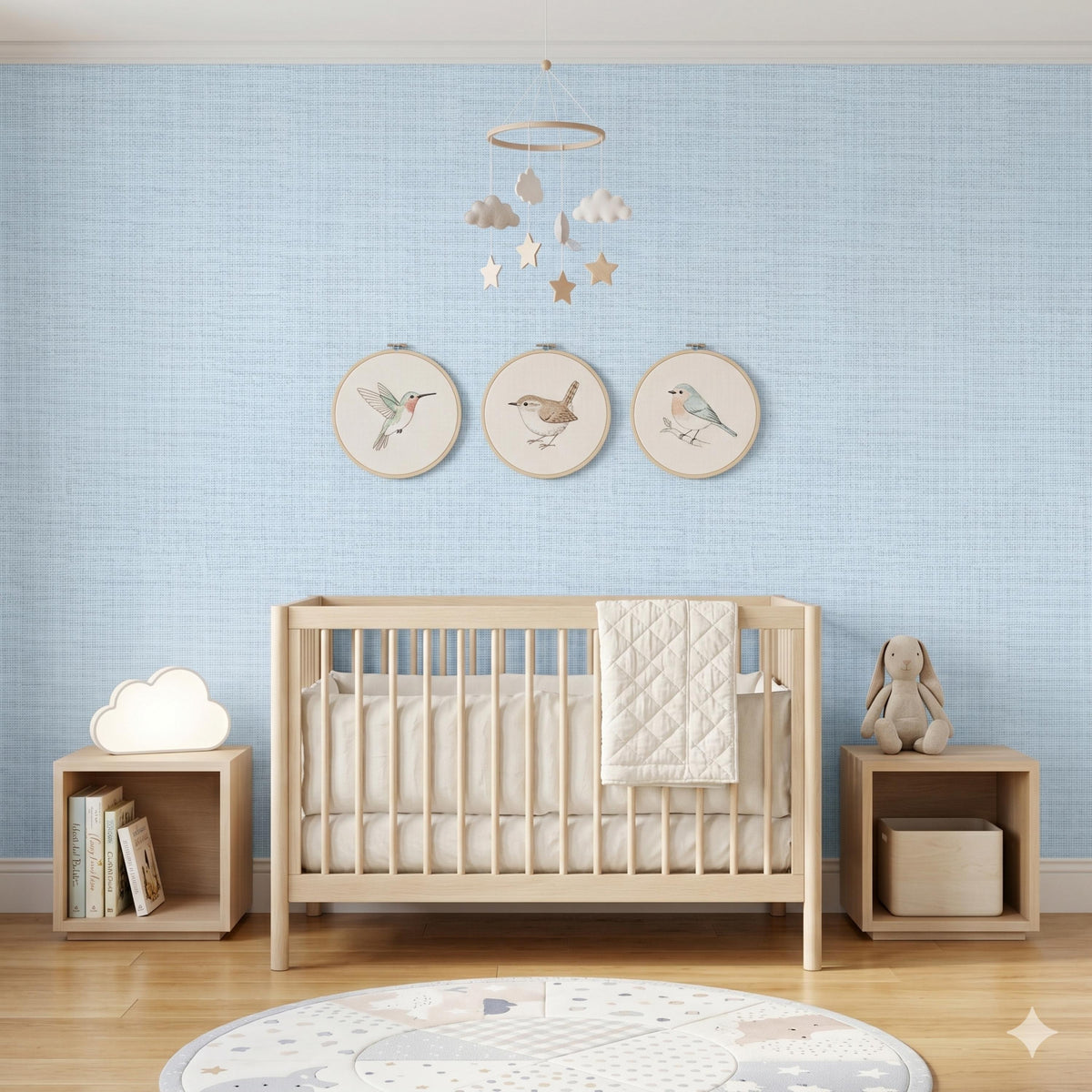 Linen Texture Light Blue Wallpaper, Faux Fabric Peel and Stick Mural, Modern Minimalist Wall Decor, Coastal Neutral Home Aesthetic