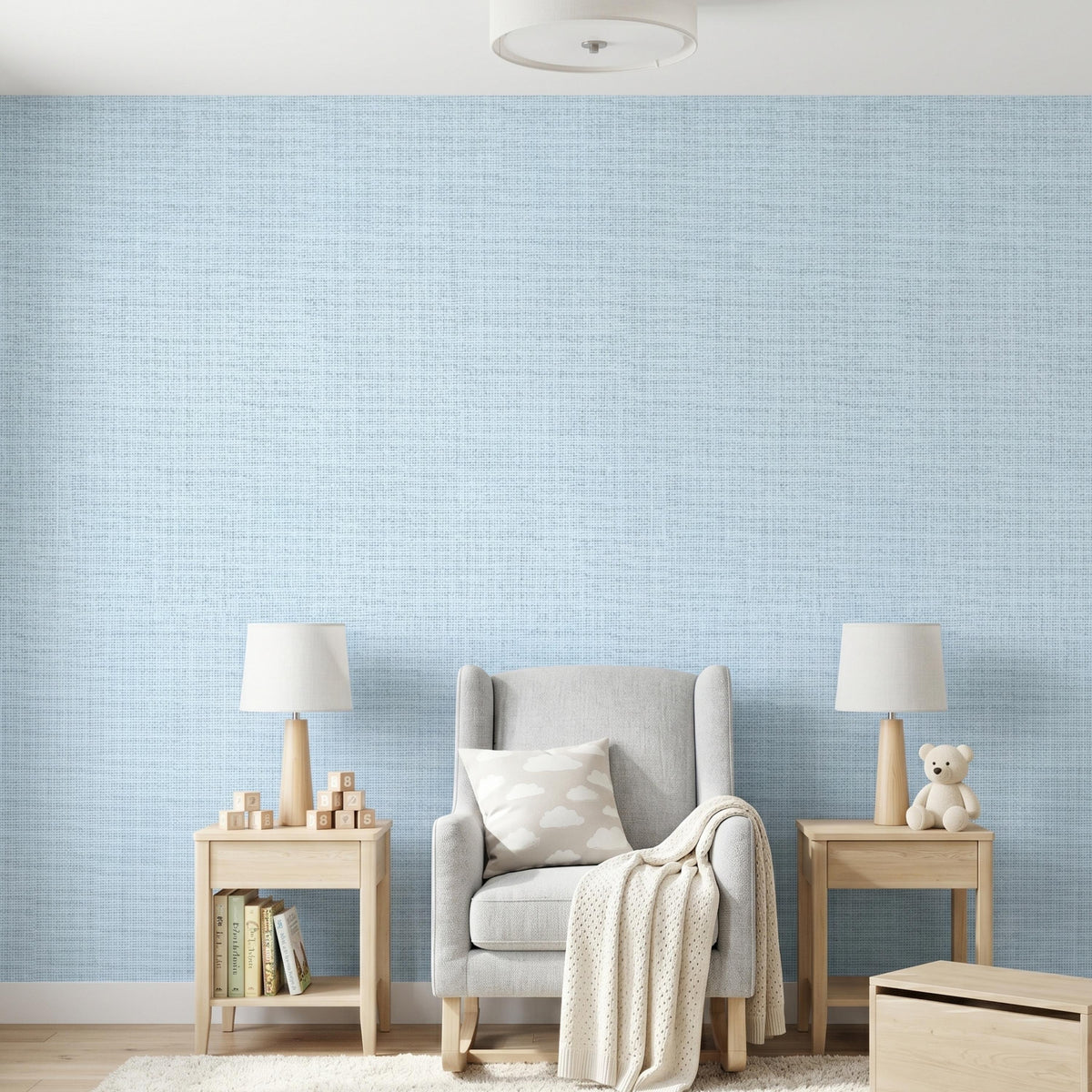 Linen Texture Light Blue Wallpaper, Faux Fabric Peel and Stick Mural, Modern Minimalist Wall Decor, Coastal Neutral Home Aesthetic