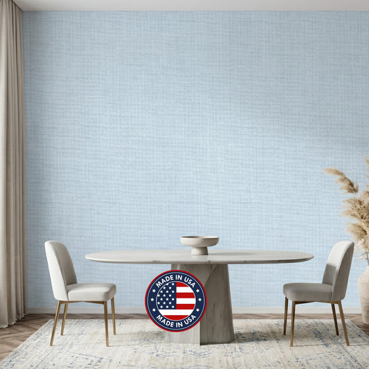Linen Texture Light Blue Wallpaper, Faux Fabric Peel and Stick Mural, Modern Minimalist Wall Decor, Coastal Neutral Home Aesthetic