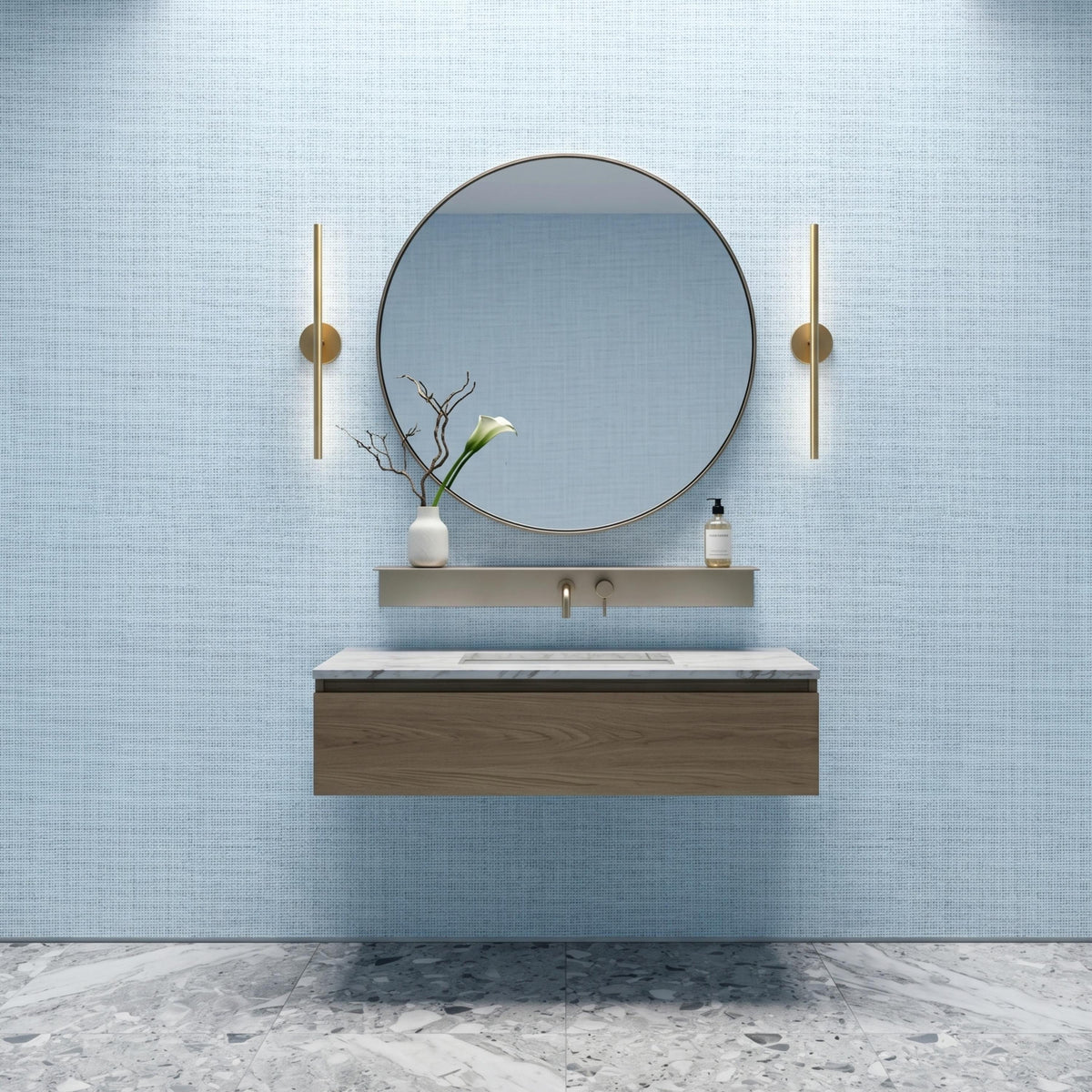 Linen Texture Light Blue Wallpaper, Faux Fabric Peel and Stick Mural, Modern Minimalist Wall Decor, Coastal Neutral Home Aesthetic