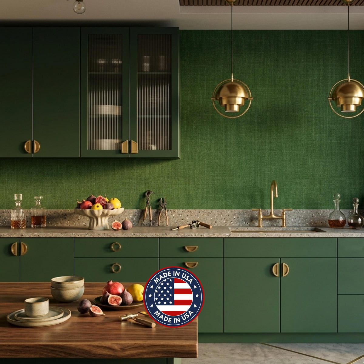 Green Linen Texture Wallpaper Peel and Stick Removable Wall Decal, Modern Grasscloth Kitchen Decor, Minimalist Textured Wall Mural