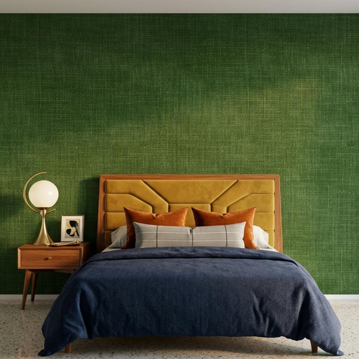 Green Linen Texture Wallpaper Peel and Stick Removable Wall Decal, Modern Grasscloth Kitchen Decor, Minimalist Textured Wall Mural