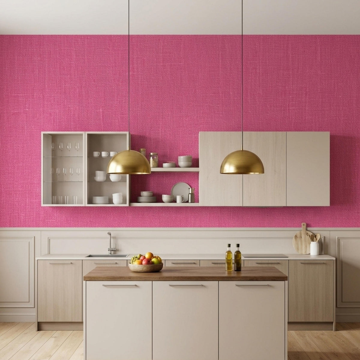 Pink Linen Texture Wallpaper, Faux Grasscloth Fabric Wall Mural, Modern Nursery Decor, Minimalist Pastel Home Aesthetic