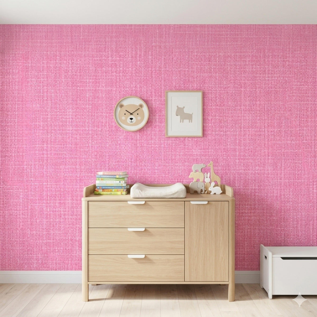 Pink Linen Texture Wallpaper, Faux Grasscloth Fabric Wall Mural, Modern Nursery Decor, Minimalist Pastel Home Aesthetic