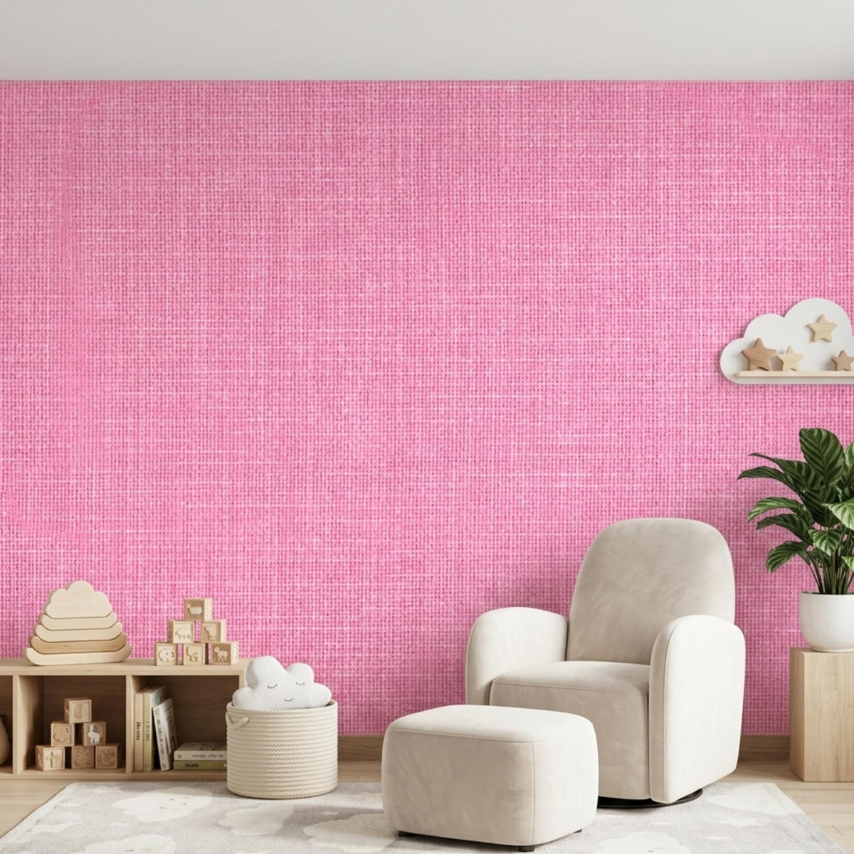 Pink Linen Texture Wallpaper, Faux Grasscloth Fabric Wall Mural, Modern Nursery Decor, Minimalist Pastel Home Aesthetic