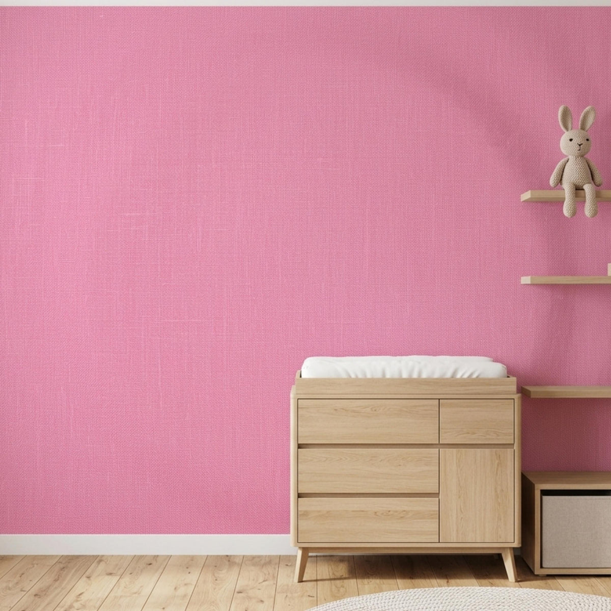 Pink Linen Texture Wallpaper, Faux Grasscloth Fabric Wall Mural, Modern Nursery Decor, Minimalist Pastel Home Aesthetic