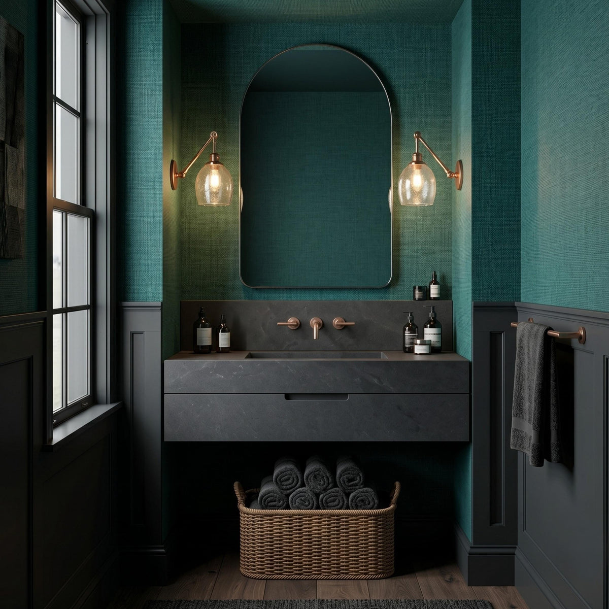 Linen Texture Emerald Green Wallpaper Peel and Stick, Faux Fabric Wall Mural Decor, Modern Grasscloth Style Aesthetic