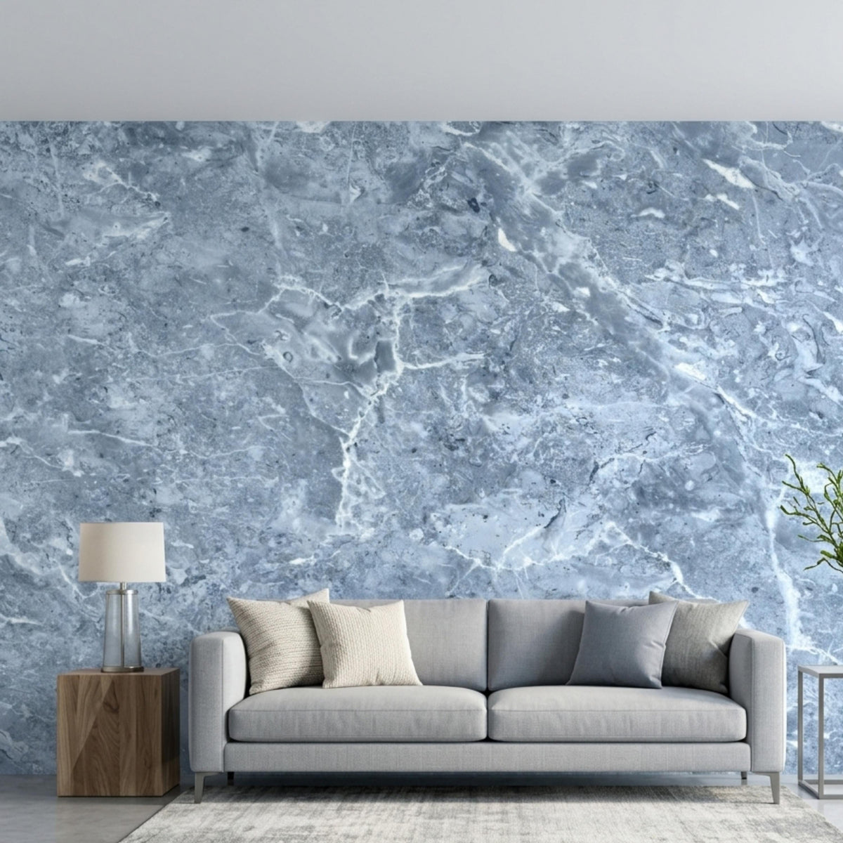 Blue Marble Texture Peel and Stick Wallpaper, Modern Luxury Wall Mural, Abstract Stone Bathroom Decor
