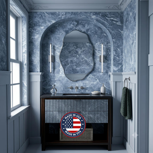 Blue Marble Texture Peel and Stick Wallpaper, Modern Luxury Wall Mural, Abstract Stone Bathroom Decor