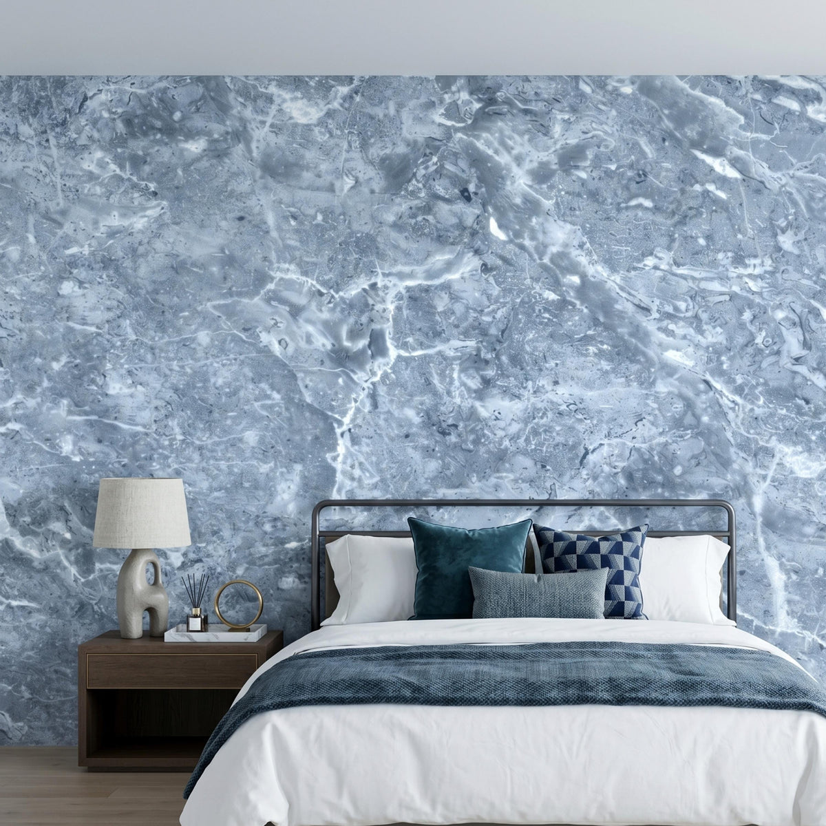Blue Marble Texture Peel and Stick Wallpaper, Modern Luxury Wall Mural, Abstract Stone Bathroom Decor