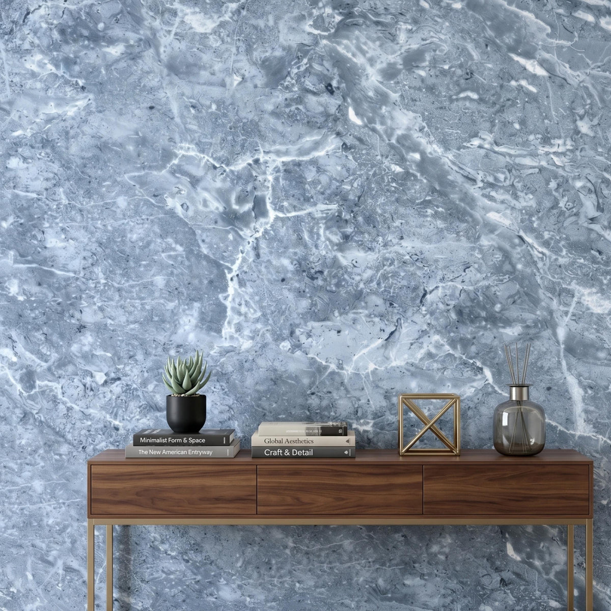 Blue Marble Texture Peel and Stick Wallpaper, Modern Luxury Wall Mural, Abstract Stone Bathroom Decor