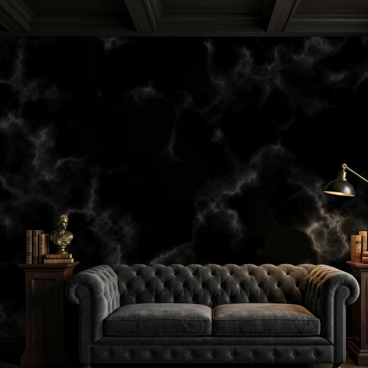 Dark Black Marble Texture Wallpaper Mural, Smoky Moody Wall Decor, Sophisticated Library Accent, Luxury Home Office Aesthetic