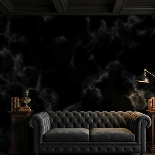 Dark Black Marble Texture Wallpaper Mural, Smoky Moody Wall Decor, Sophisticated Library Accent, Luxury Home Office Aesthetic