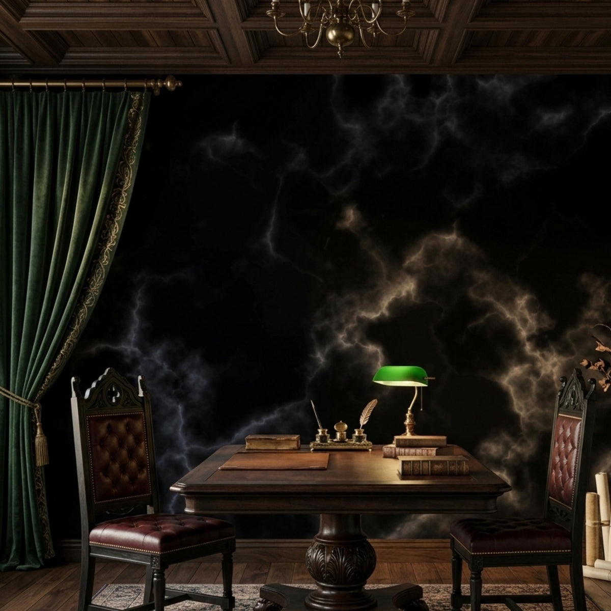 Dark Black Marble Texture Wallpaper Mural, Smoky Moody Wall Decor, Sophisticated Library Accent, Luxury Home Office Aesthetic