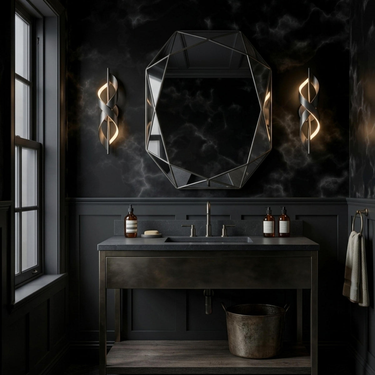 Dark Black Marble Texture Wallpaper Mural, Smoky Moody Wall Decor, Sophisticated Library Accent, Luxury Home Office Aesthetic