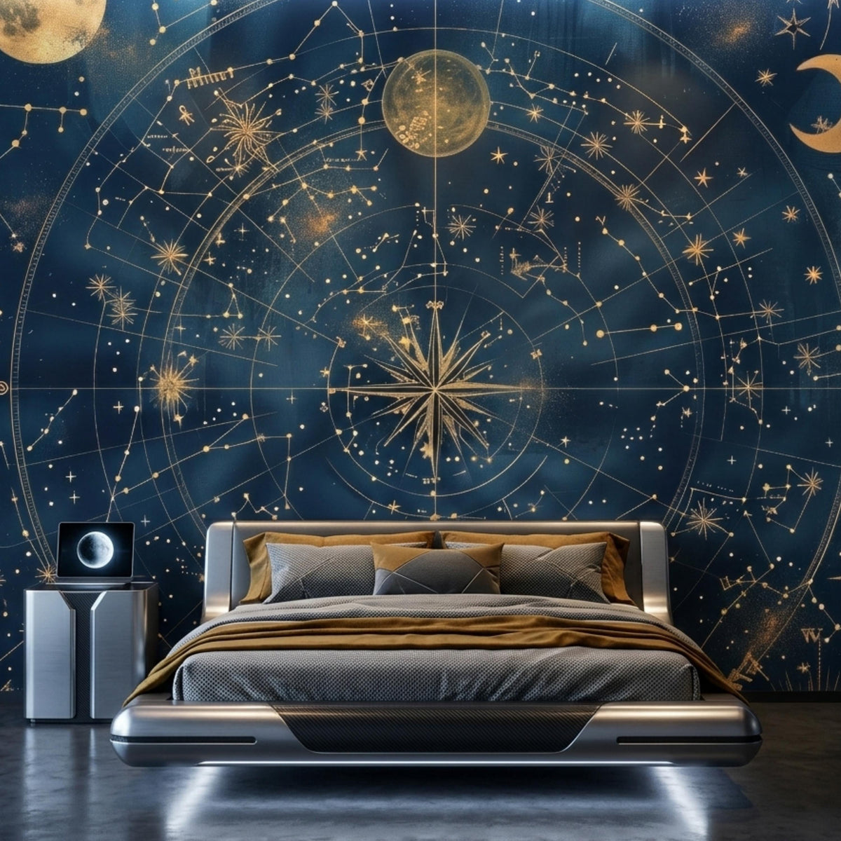 Navy and Gold Vintage Celestial Map Mural Wallpaper, Antique Star Chart Wall Decor, Mystical Dark Academia Vibe, Astro Home Office Accent