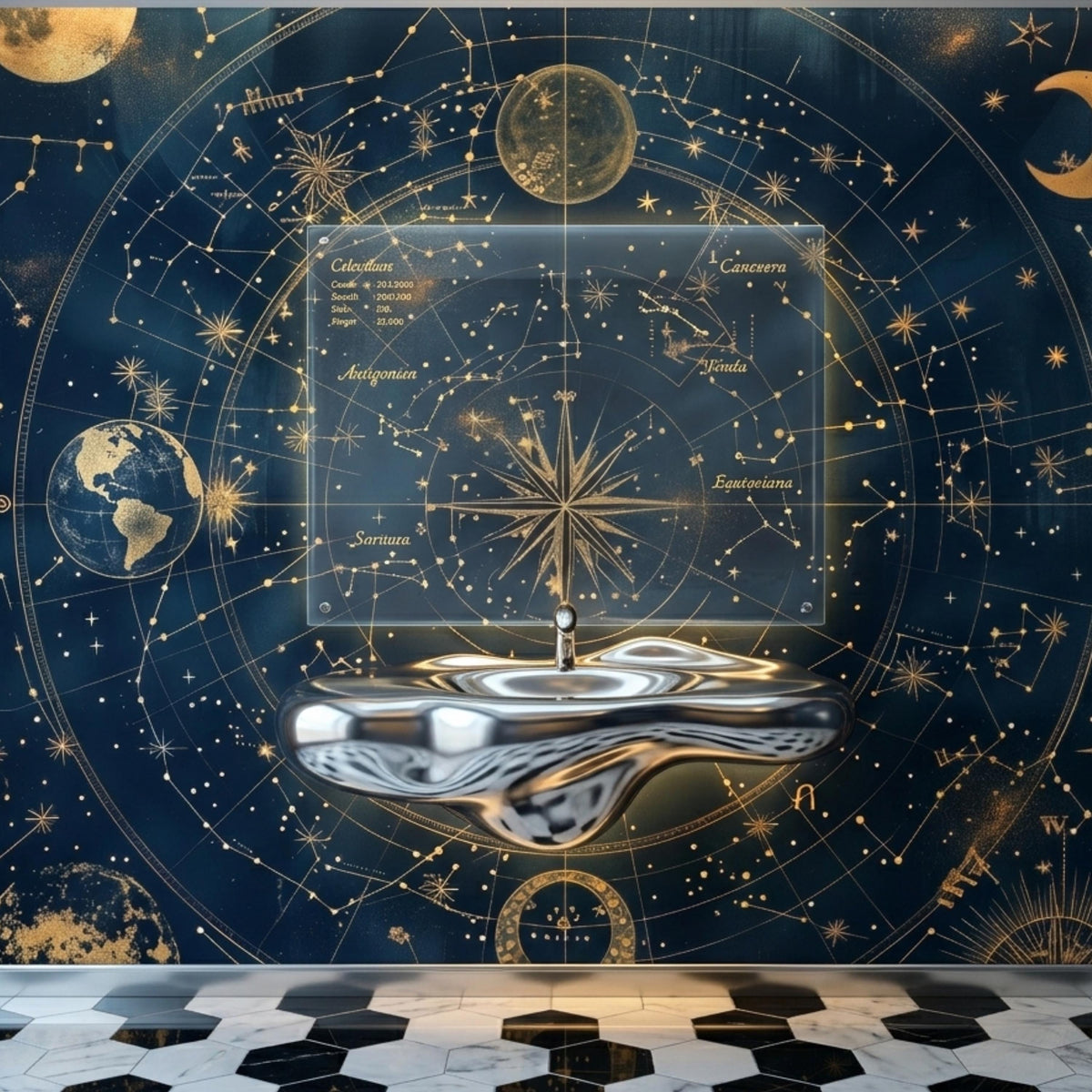 Navy and Gold Vintage Celestial Map Mural Wallpaper, Antique Star Chart Wall Decor, Mystical Dark Academia Vibe, Astro Home Office Accent