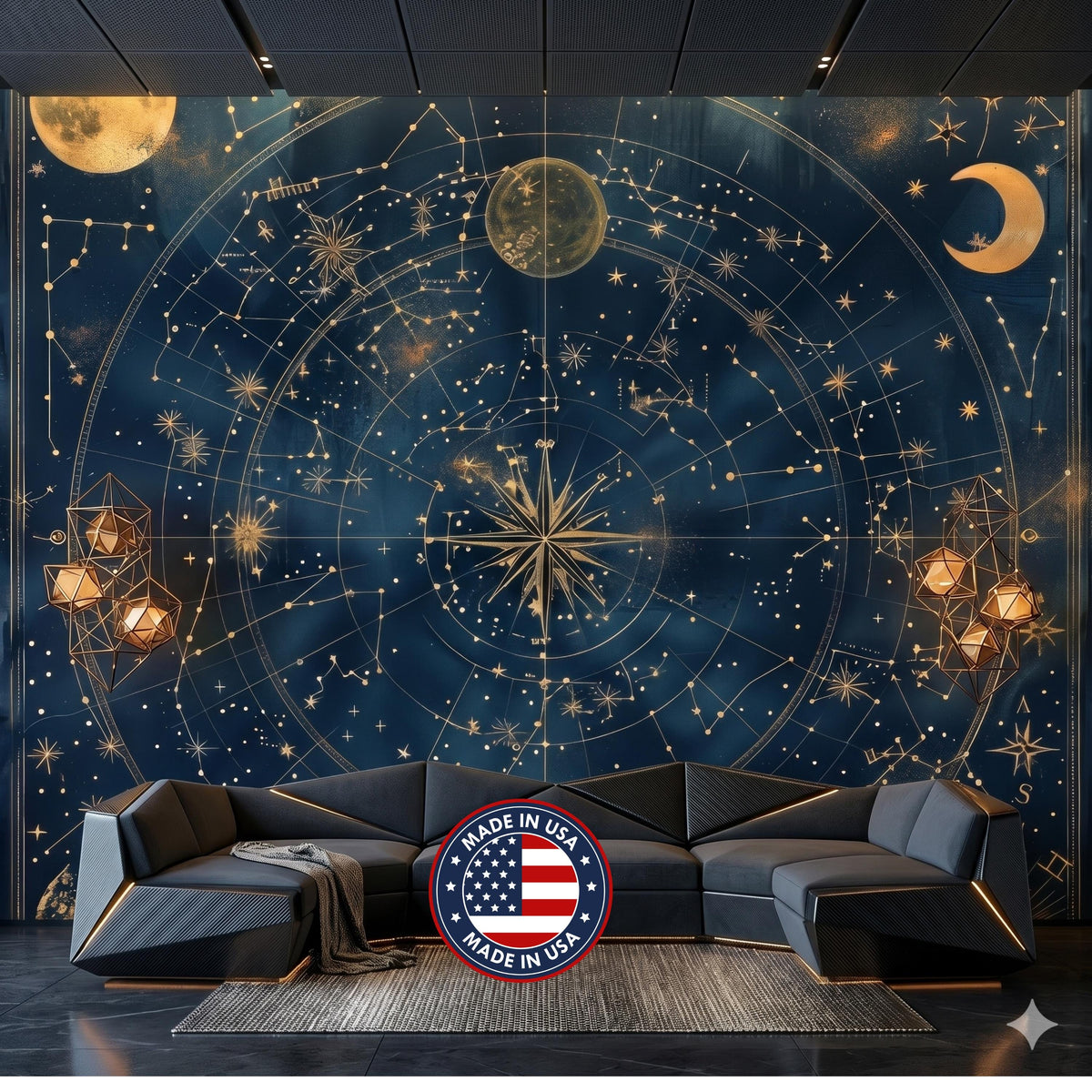 Navy and Gold Vintage Celestial Map Mural Wallpaper, Antique Star Chart Wall Decor, Mystical Dark Academia Vibe, Astro Home Office Accent