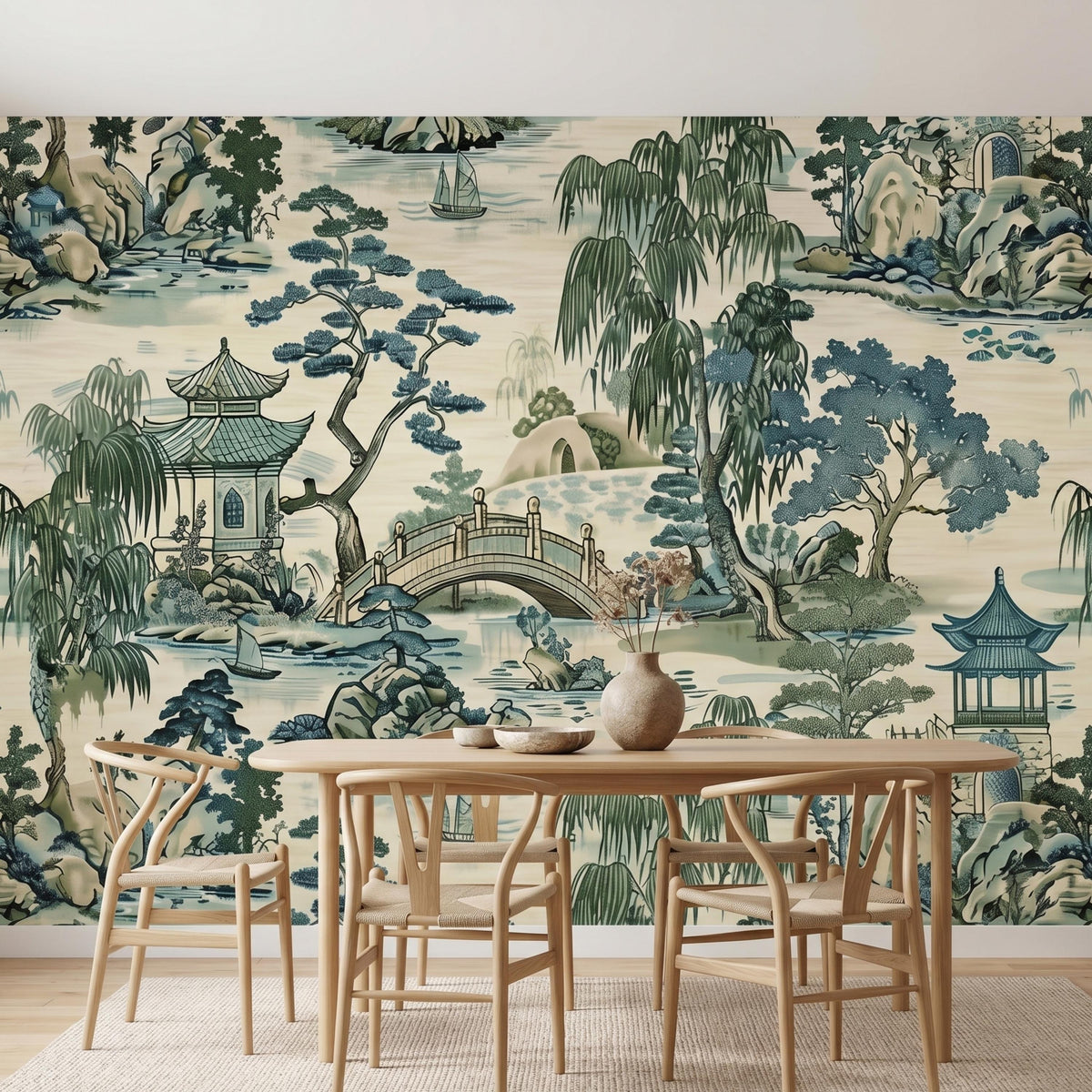 Japanese Garden Wallpaper Mural - Traditional Asian Landscape Wall Art, Oriental Home Decor- Peel & Stick