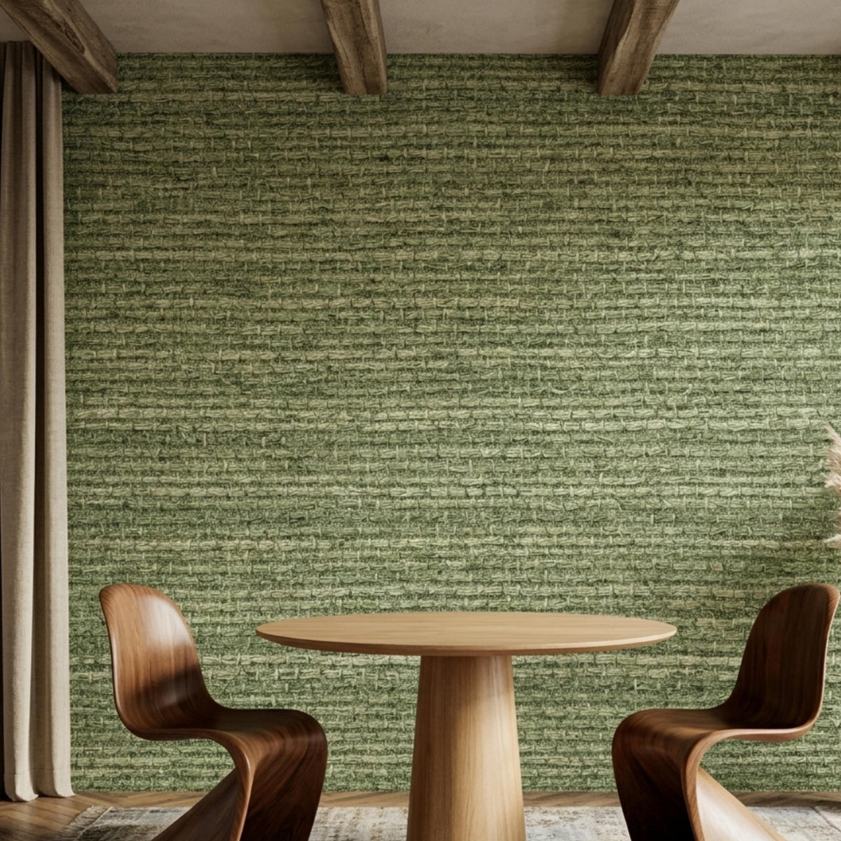 Green Grasscloth Textured Wallpaper Peel and Stick, Natural Boho Wall Decor, Modern Organic Accent Wall, Minimalist Woven Fabric Wall Mural