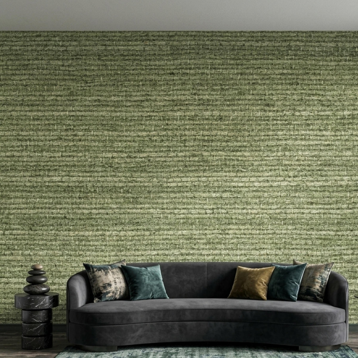 Green Grasscloth Textured Wallpaper Peel and Stick, Natural Boho Wall Decor, Modern Organic Accent Wall, Minimalist Woven Fabric Wall Mural